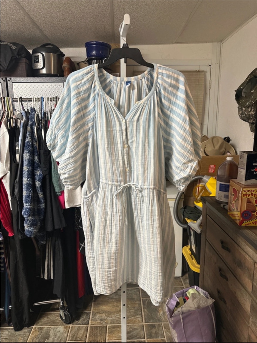 Old Navy Light Blue Striped Cotton Tunic Dress